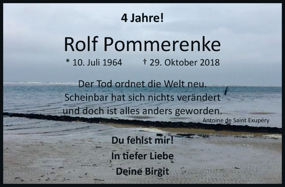  Traueranzeige für Rolf Pommerenke vom 29.10.2022 aus Rheinische Post