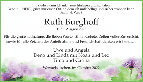 Traueranzeige von Ruth Burghoff von Rheinische Post