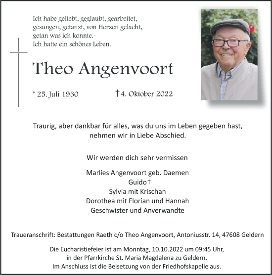 Traueranzeige von Theo Angenvoort von Rheinische Post