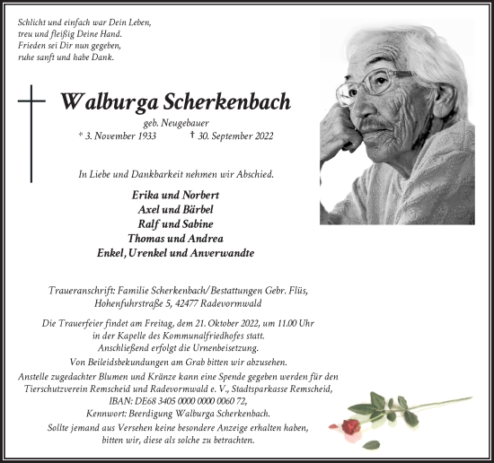 Traueranzeige von Walburga Scherkenbach von Rheinische Post