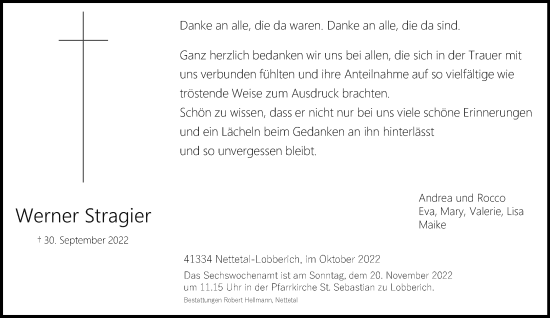 Traueranzeige von Werner Stragier von Rheinische Post