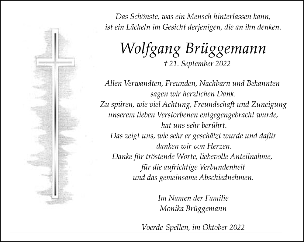  Traueranzeige für Wolfgang Brüggemann vom 29.10.2022 aus Rheinische Post