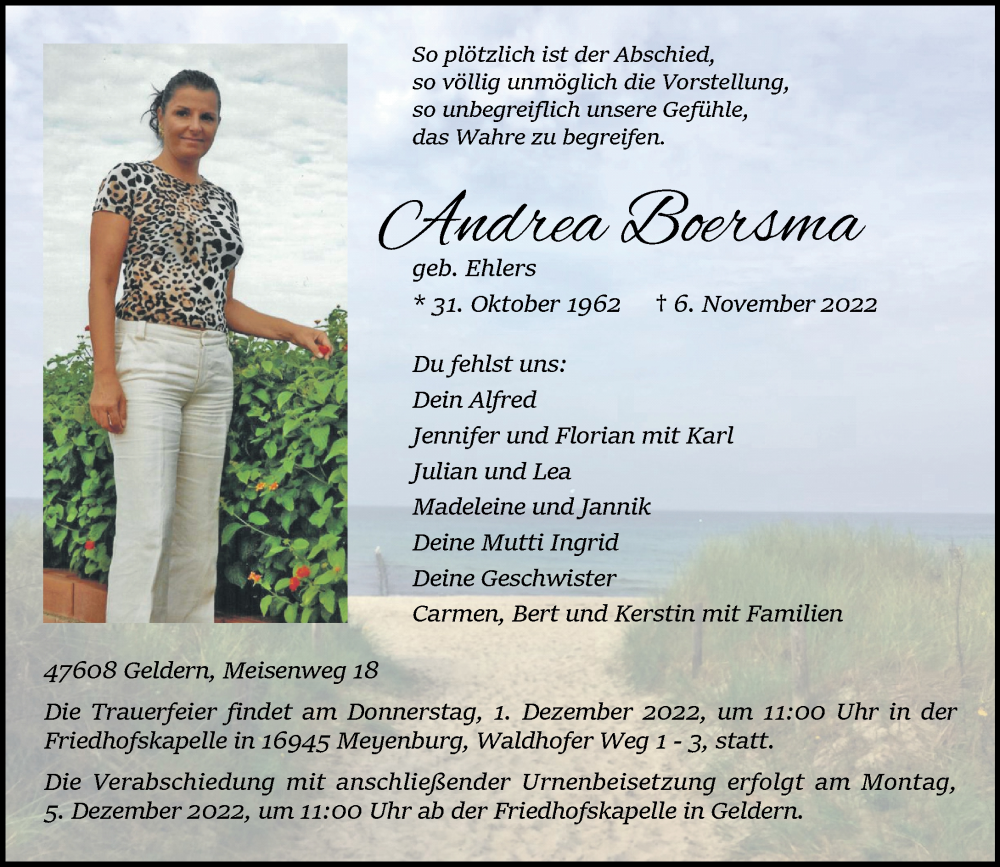  Traueranzeige für Andrea Boersma vom 16.11.2022 aus Rheinische Post