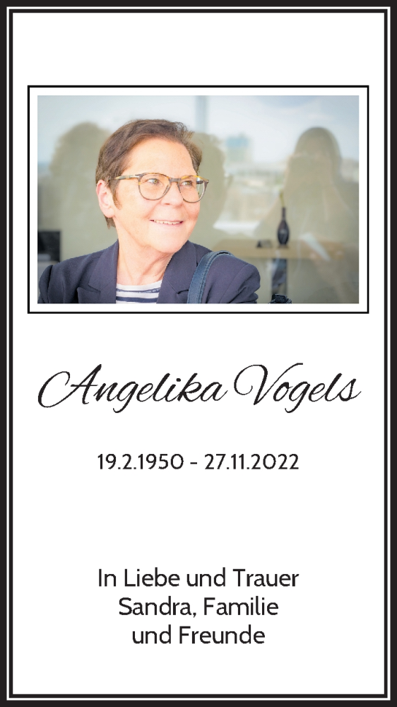  Traueranzeige für Angelika Vogels vom 30.11.2022 aus Rheinische Post