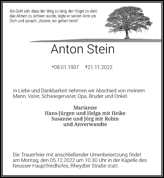 Traueranzeige von Anton Stein von Rheinische Post