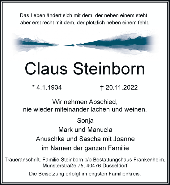 Traueranzeige von Claus Steinborn von Rheinische Post