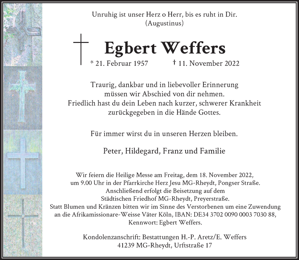  Traueranzeige für Egbert Weffers vom 16.11.2022 aus Rheinische Post