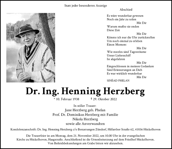 Traueranzeige von Henning Herzberg von Rheinische Post