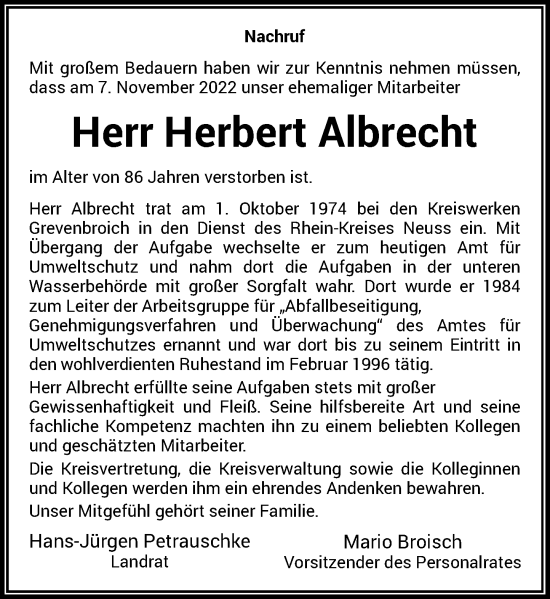 Traueranzeige von Herbert Albrecht von Rheinische Post