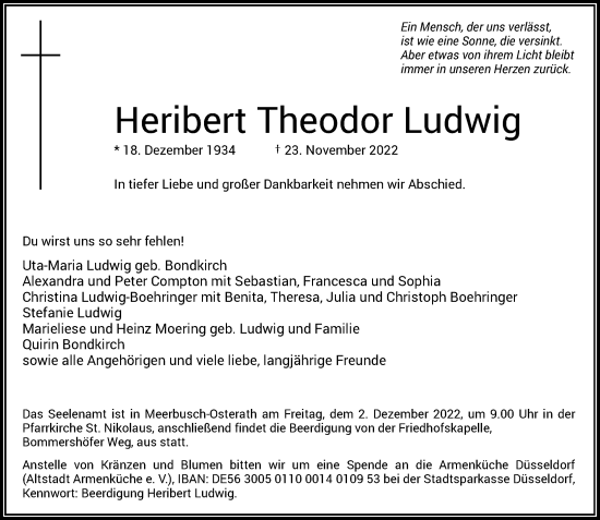 Traueranzeige von Heribert Theodor Ludwig von Rheinische Post