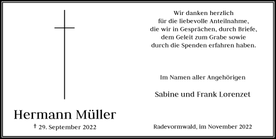 Traueranzeige von Hermann Müller von Rheinische Post