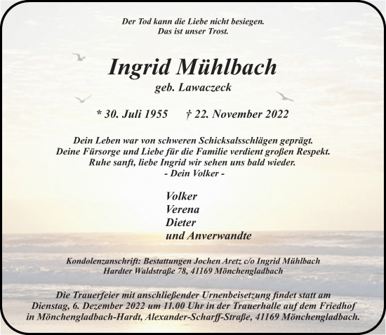 Traueranzeige von Ingrid Mühlbach von Rheinische Post