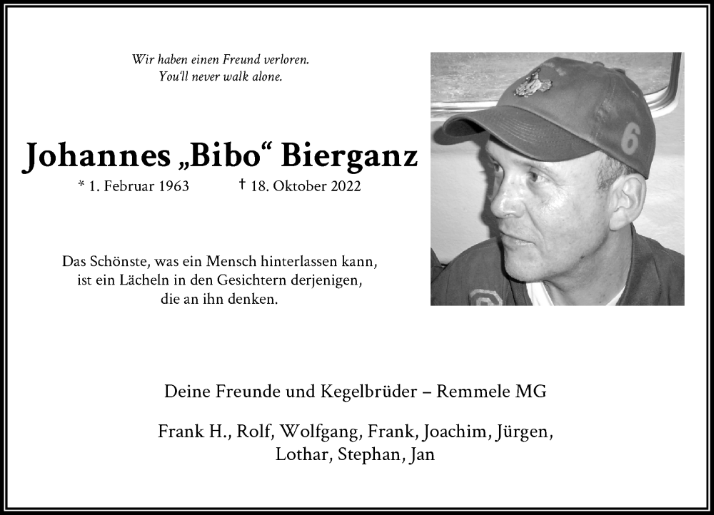  Traueranzeige für Johannes Bierganz vom 12.11.2022 aus Rheinische Post