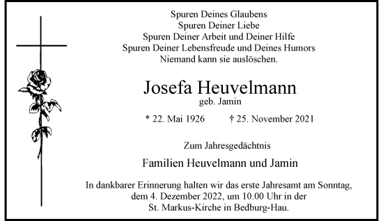 Traueranzeige von Josefa Heuvelmann von Rheinische Post