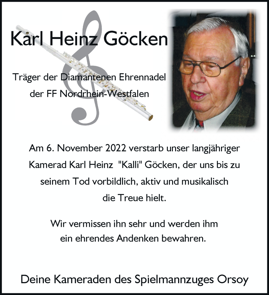  Traueranzeige für Karl Heinz Göcken vom 12.11.2022 aus Rheinische Post