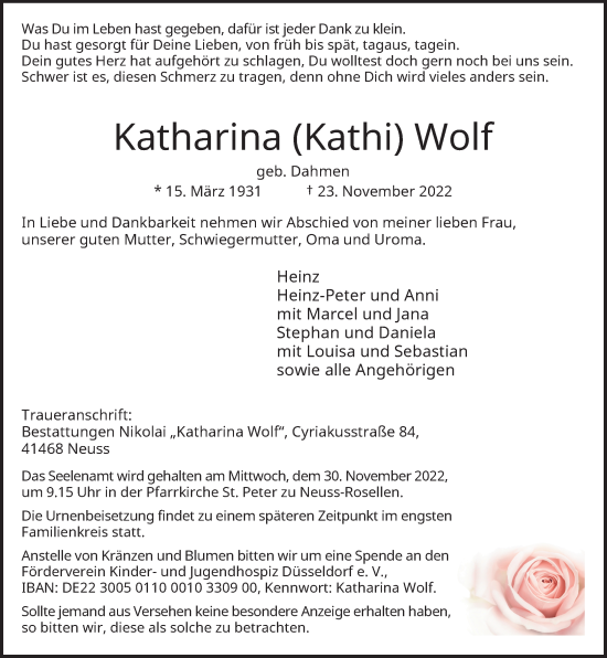 Traueranzeige von Katharina Wolf von Rheinische Post