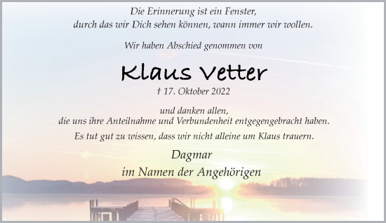 Traueranzeige von Klaus Vetter von Rheinische Post