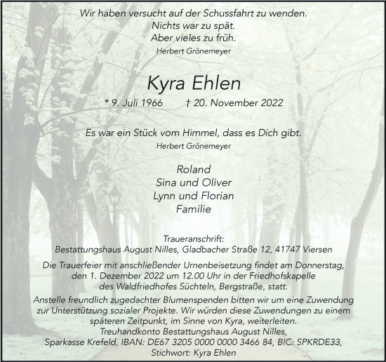 Traueranzeige von Kyra Ehlen von Rheinische Post
