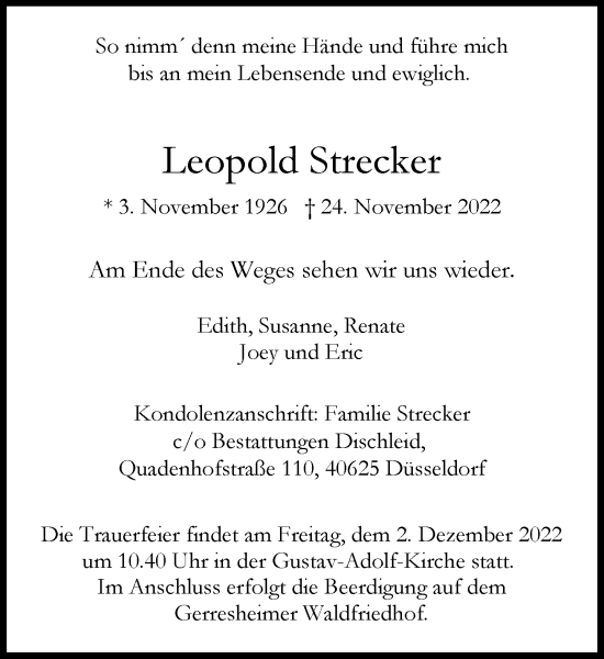 Traueranzeige von Leopold Strecker von Rheinische Post