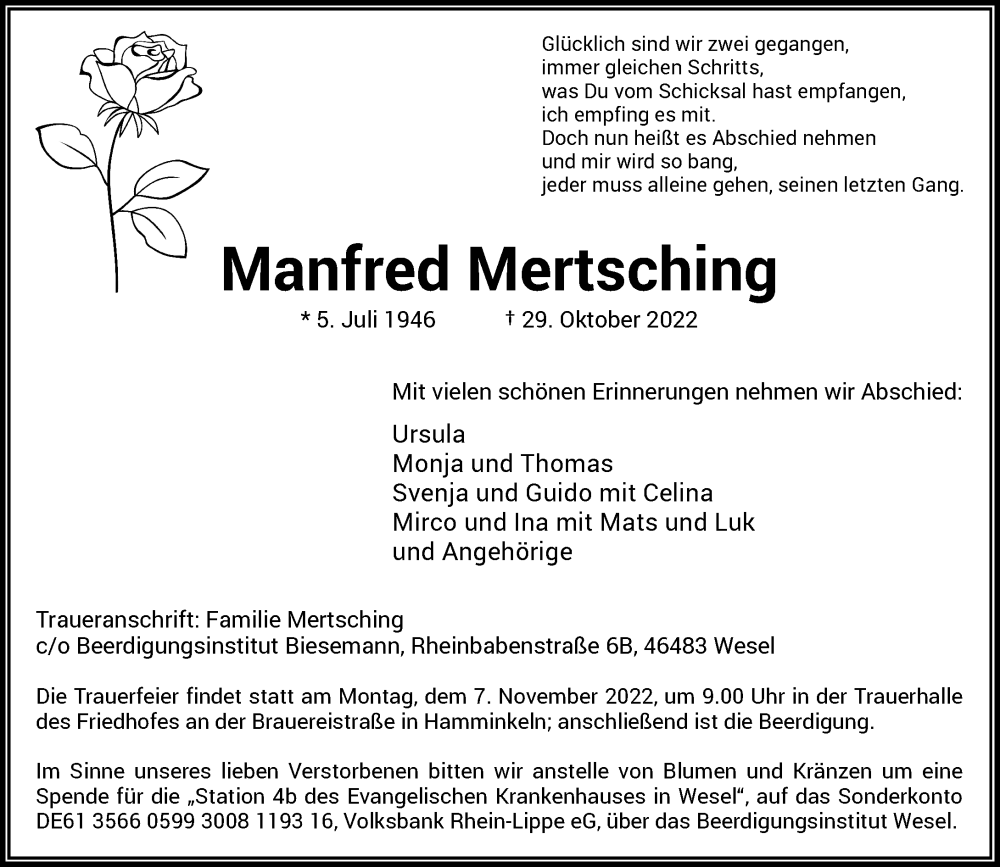  Traueranzeige für Manfred Mertsching vom 03.11.2022 aus Rheinische Post