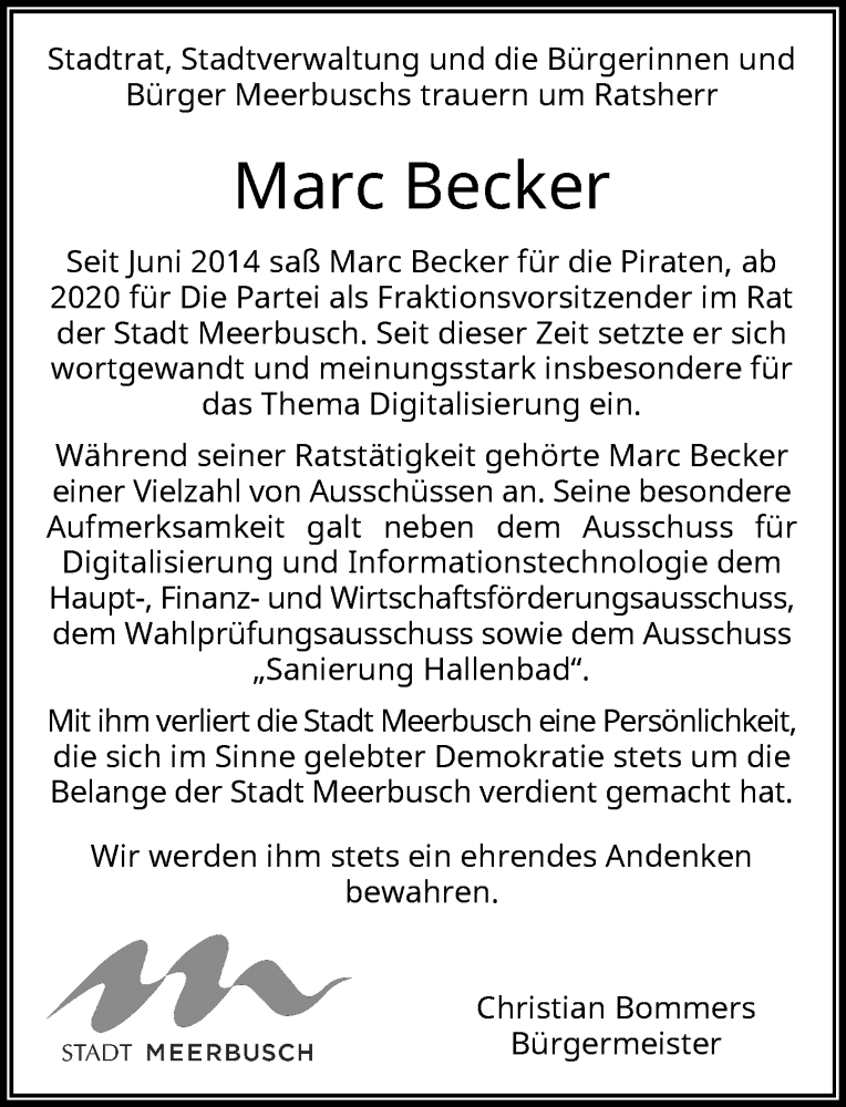 Alle Traueranzeigen für Marc Becker