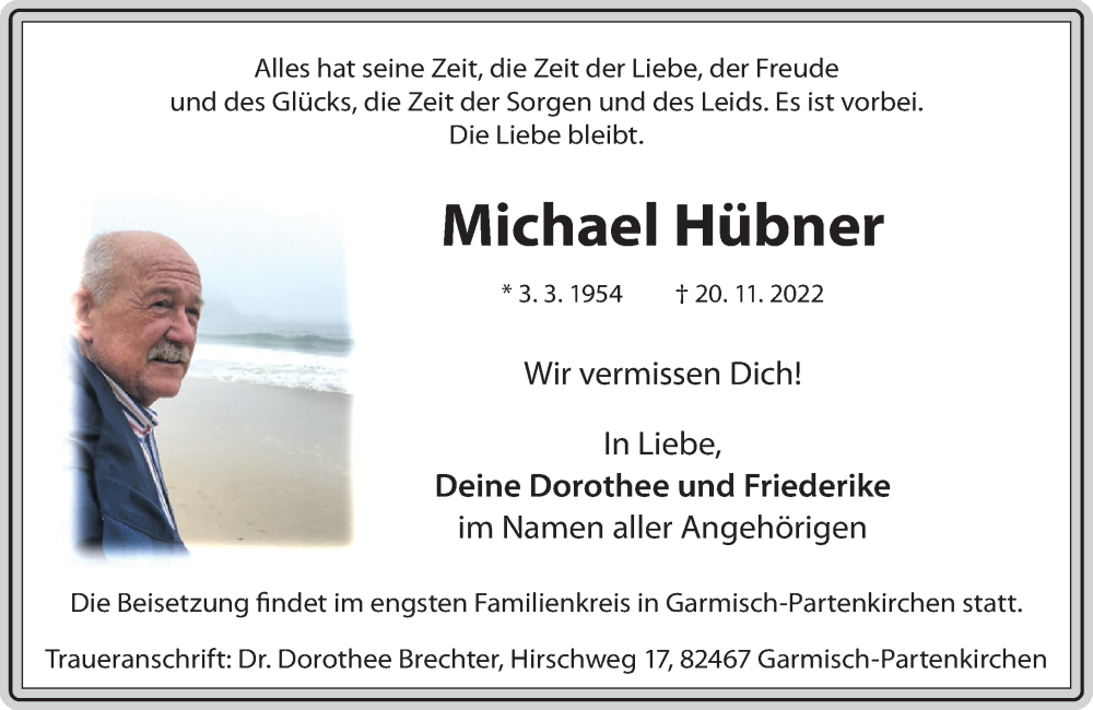  Traueranzeige für Michael Hübner vom 26.11.2022 aus Rheinische Post