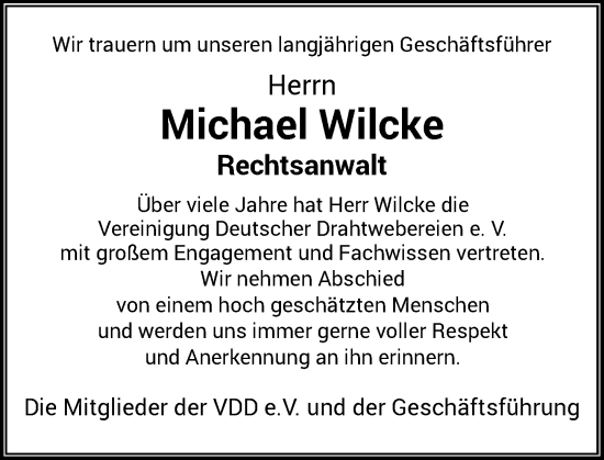 Traueranzeige von Michael Wilcke von Rheinische Post