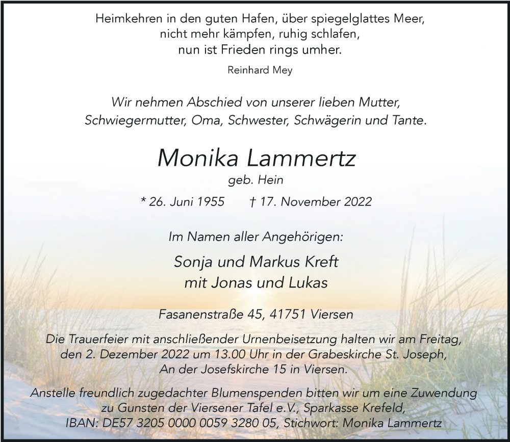 Traueranzeige für Monika Lammertz vom 26.11.2022 aus Rheinische Post
