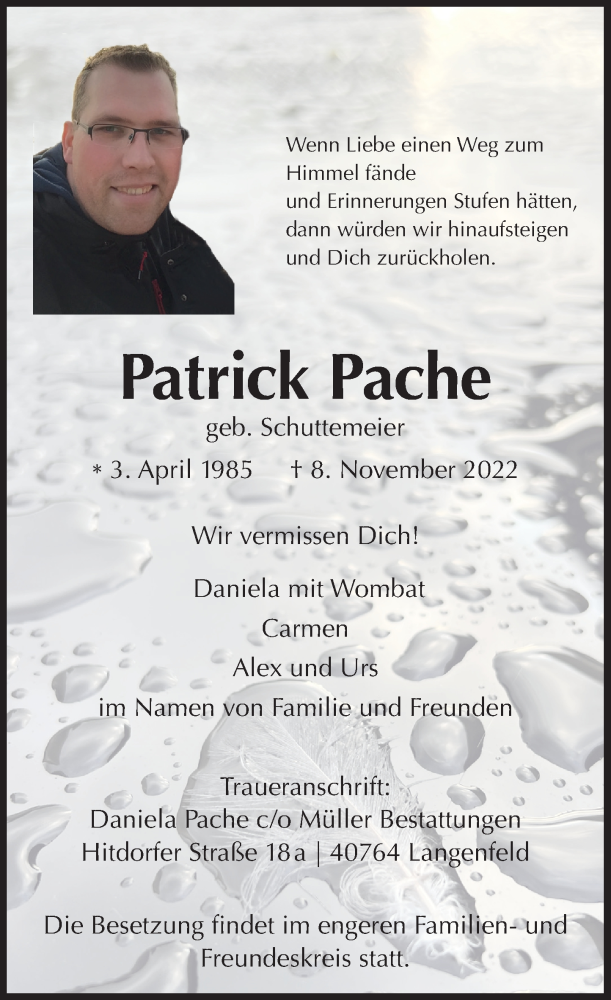  Traueranzeige für Patrick Pache vom 26.11.2022 aus Rheinische Post