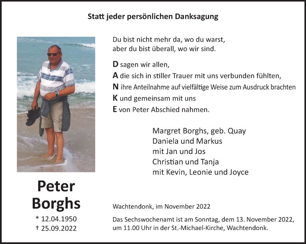  Traueranzeige für Peter Borghs vom 05.11.2022 aus Rheinische Post
