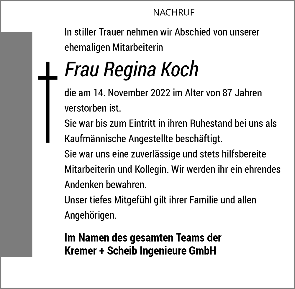  Traueranzeige für Regina Koch vom 23.11.2022 aus Rheinische Post