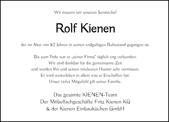 Traueranzeige von Rolf Kienen von Rheinische Post