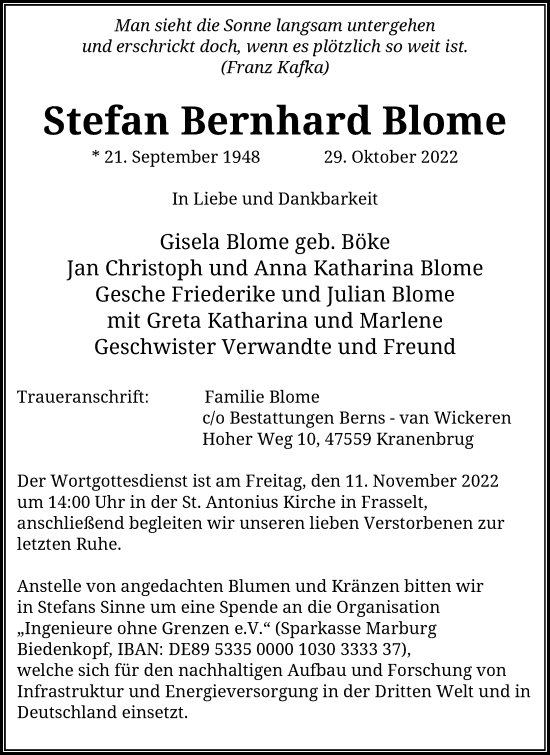 Traueranzeige von Stefan Bernhard Blome von Rheinische Post