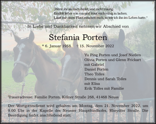 Traueranzeige von Stefania Porten von Rheinische Post