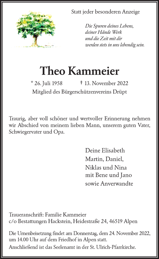 Traueranzeige von Theo Kammeier von Rheinische Post