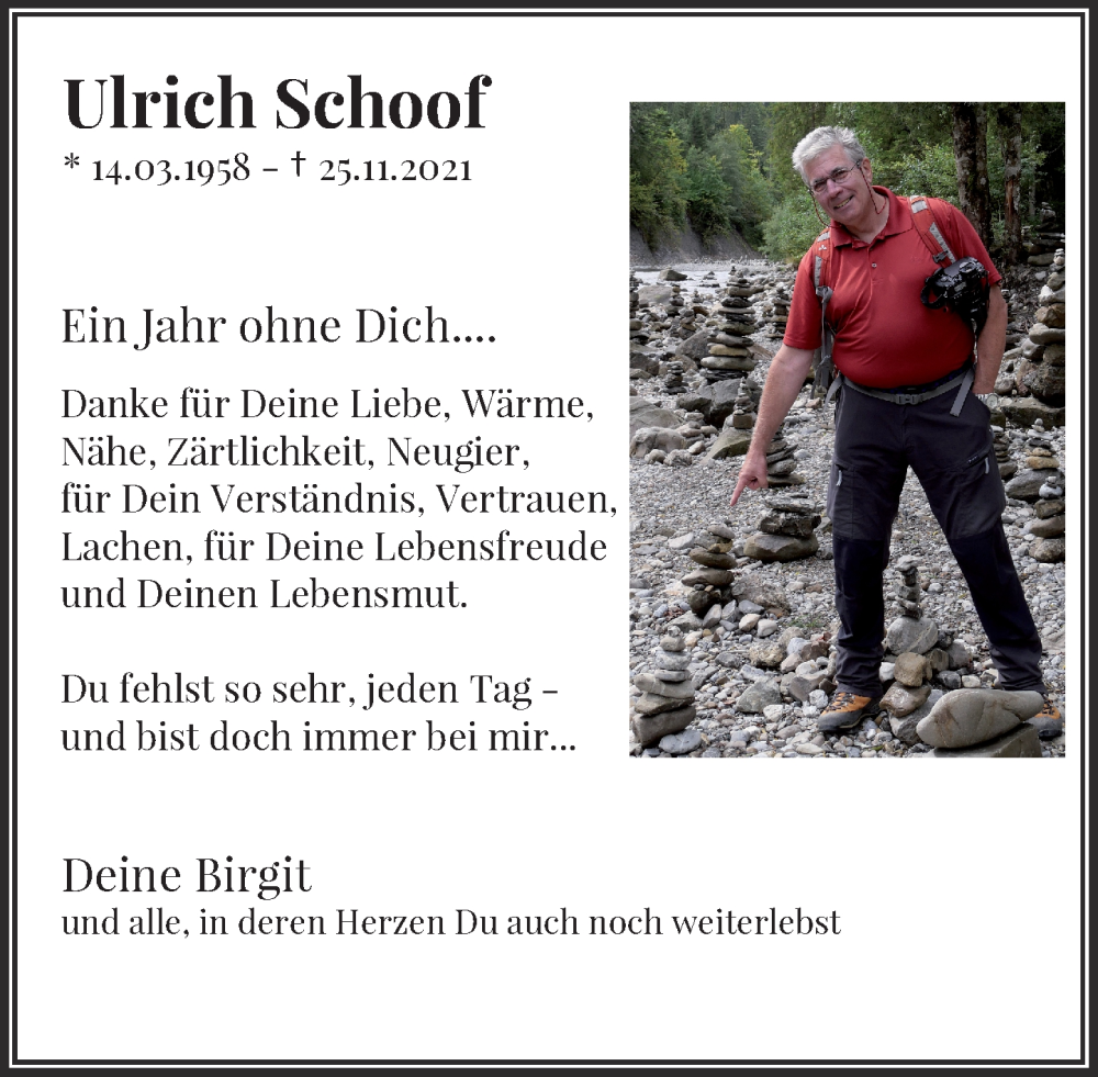  Traueranzeige für Ulrich Schoof vom 25.11.2022 aus Rheinische Post