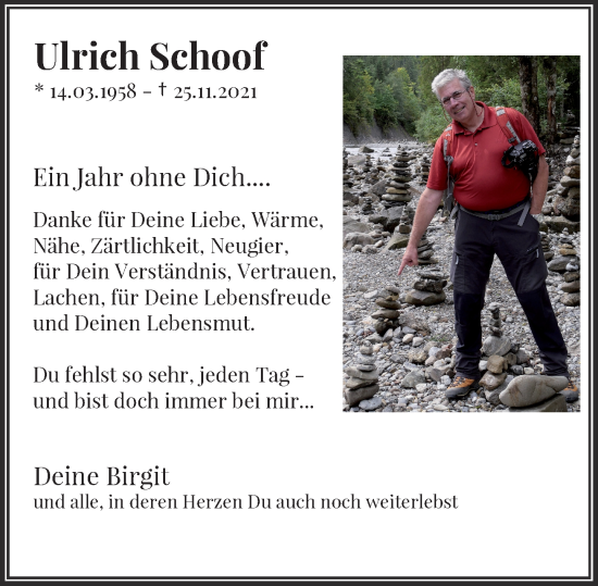 Traueranzeige von Ulrich Schoof von Rheinische Post
