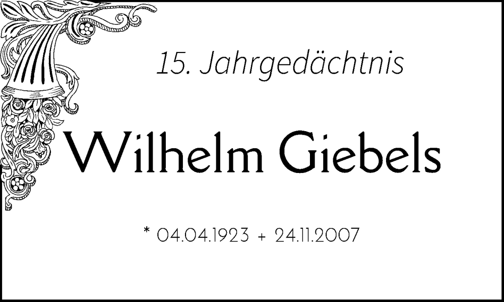  Traueranzeige für Wilhelm Giebels vom 24.11.2022 aus Rheinische Post