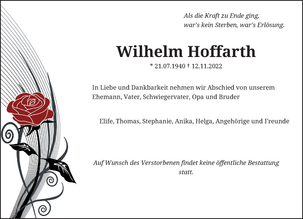  Traueranzeige für Wilhelm Hoffarth vom 15.11.2022 aus Rheinische Post