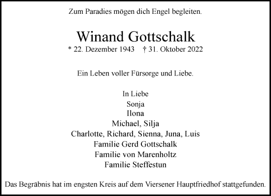 Traueranzeige von Winand Gottschalk von Rheinische Post