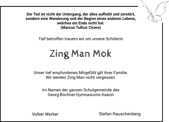 Traueranzeige von Zing Man Mok von Rheinische Post