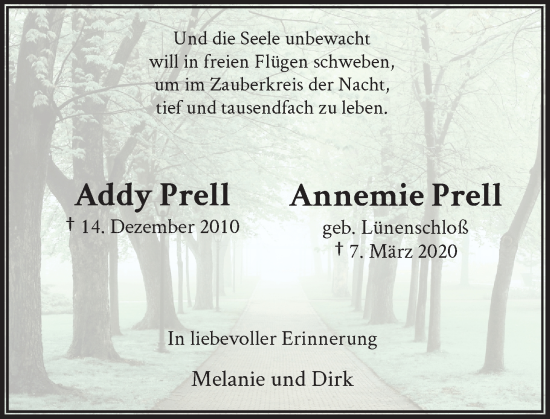 Traueranzeige von Addy und Annemie Prell von Rheinische Post