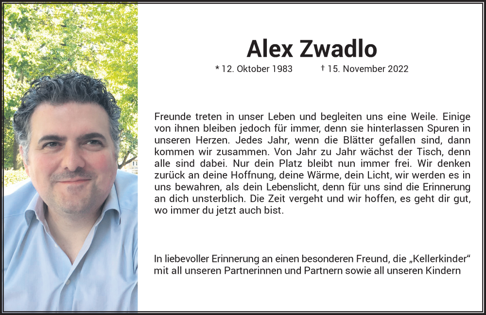  Traueranzeige für Alex Zwaldo vom 03.12.2022 aus Rheinische Post