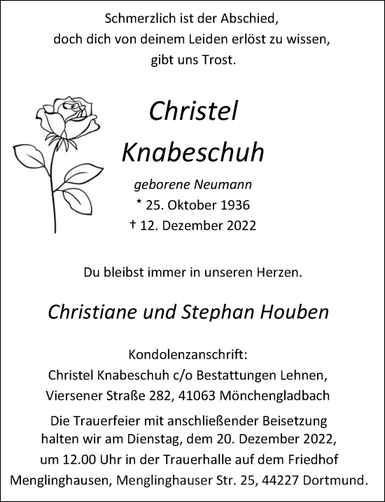 Traueranzeige von Christel Knabeschuh von Rheinische Post