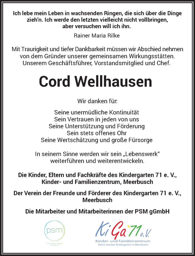  Traueranzeige für Cord Wellhausen vom 05.12.2022 aus Rheinische Post