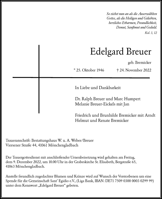 Traueranzeige von Edelgard Breuer von Rheinische Post