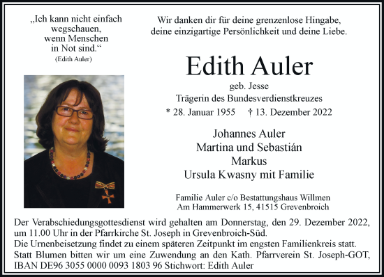 Traueranzeige von Edith Auler von Rheinische Post