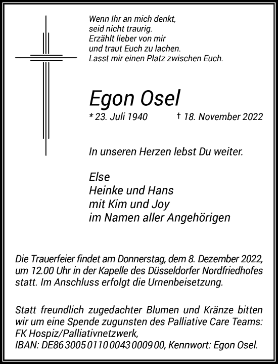 Traueranzeige von Egon Osel von Rheinische Post