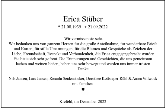 Traueranzeige von Erica Stüber von Rheinische Post