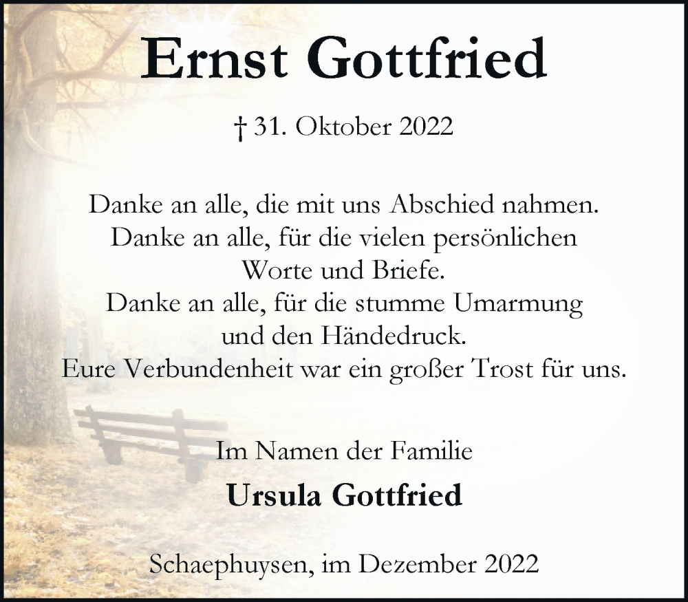  Traueranzeige für Ernst Gottfried vom 03.12.2022 aus Rheinische Post